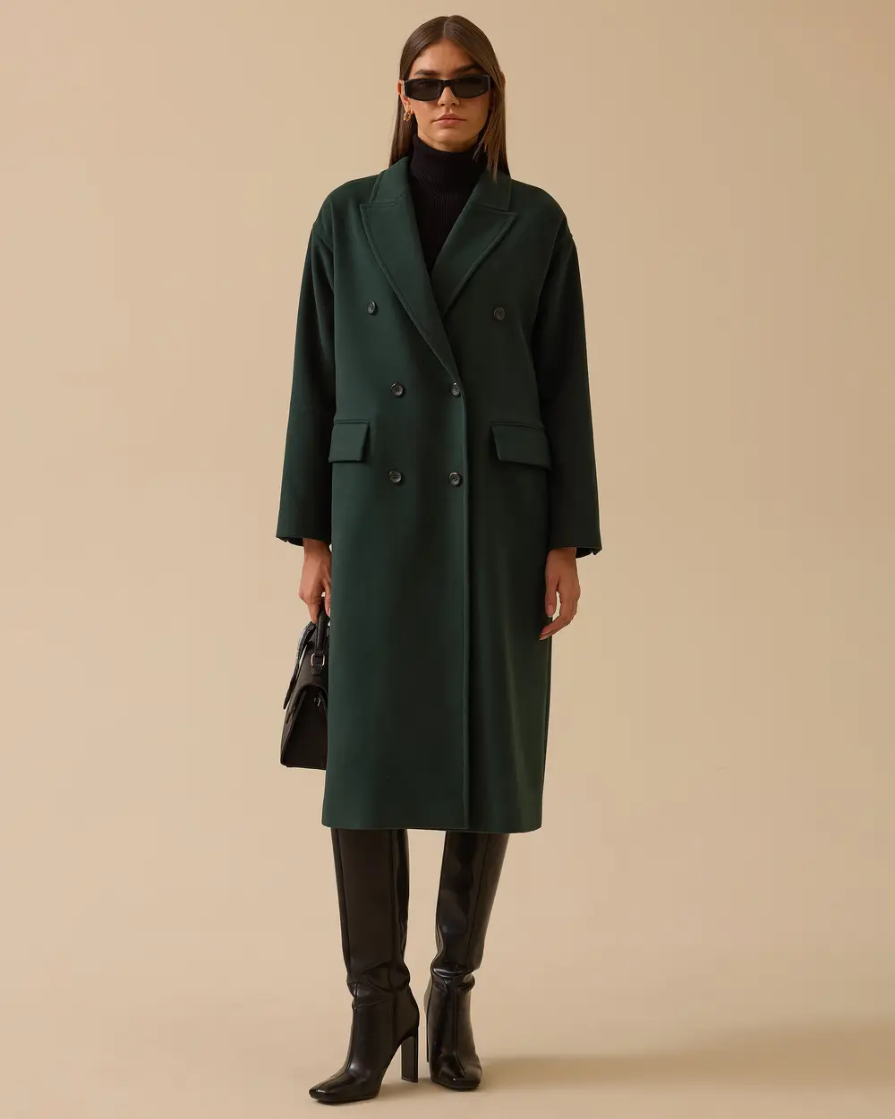 Düğmeli Uzun Kaşe Kaban