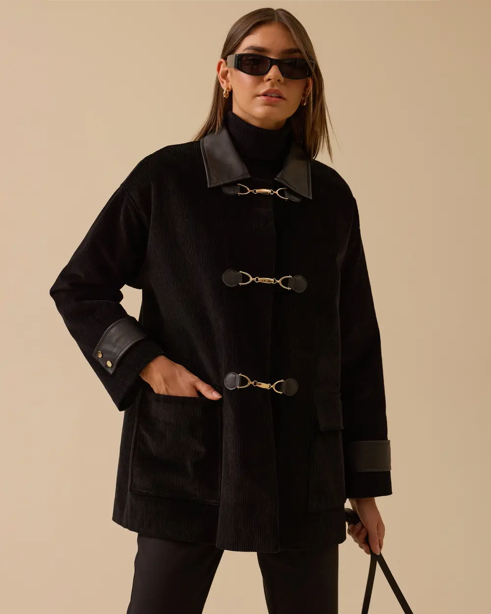 Çift Kumaşlı Cepli Oversize Kaban