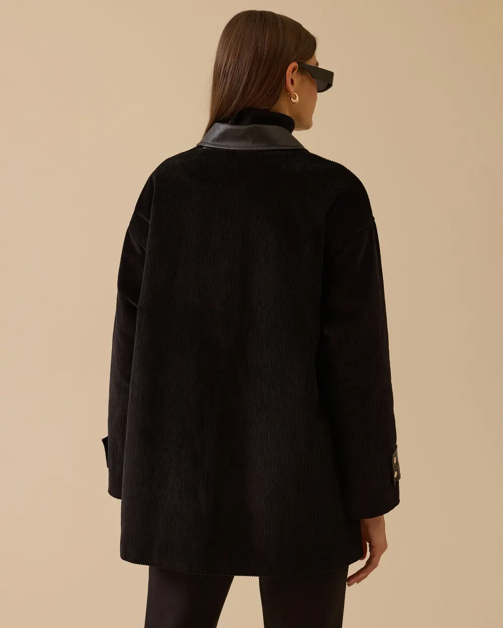 Çift Kumaşlı Cepli Oversize Kaban