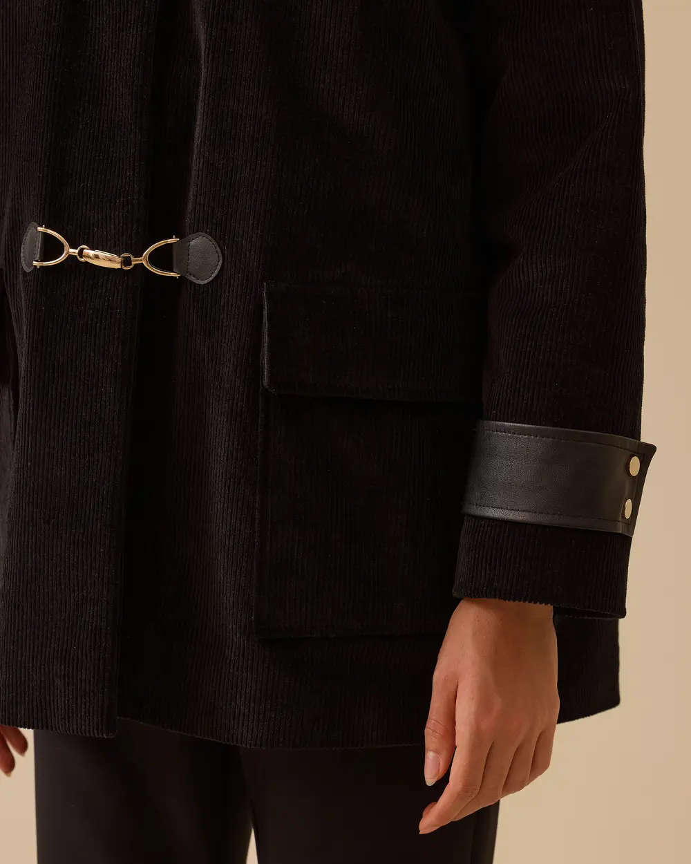 Çift Kumaşlı Cepli Oversize Kaban