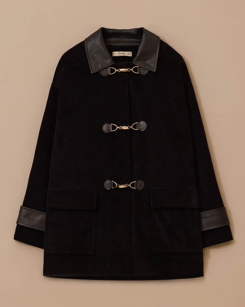 Çift Kumaşlı Cepli Oversize Kaban