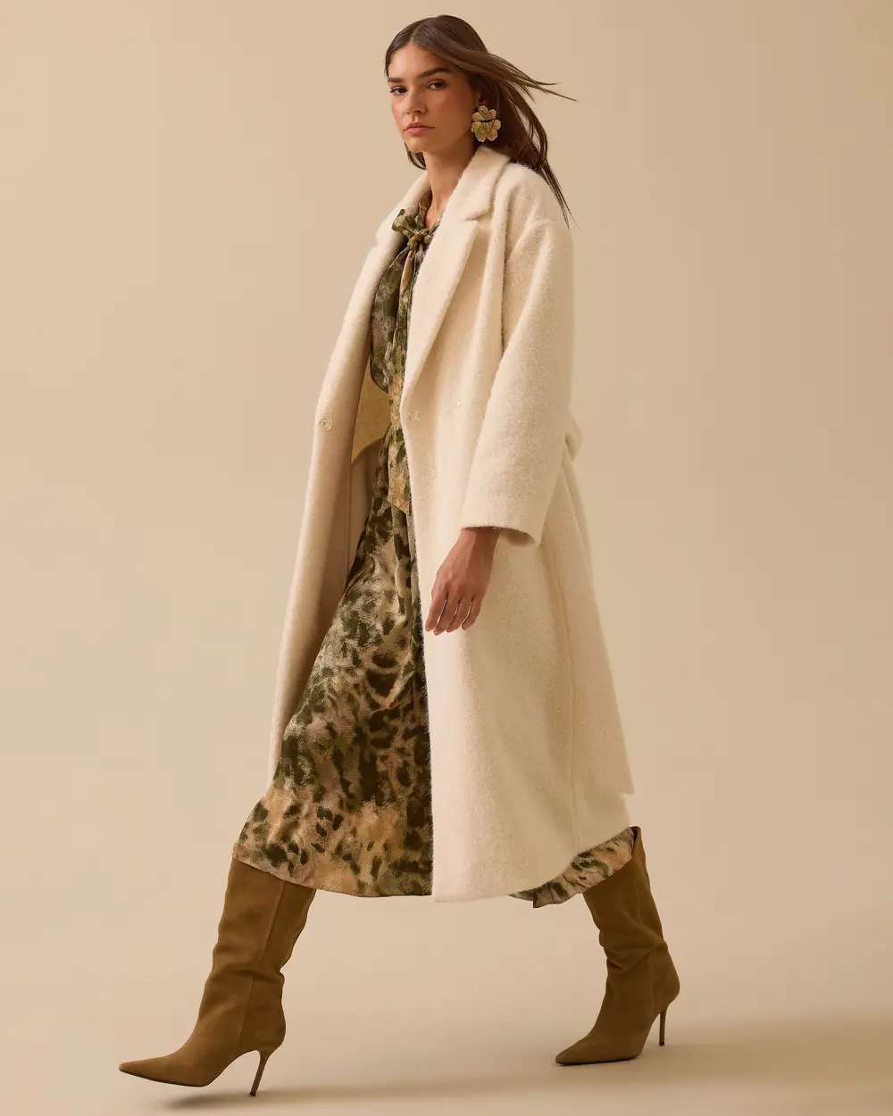 Kuşaklı Kruvaze Uzun Kaban