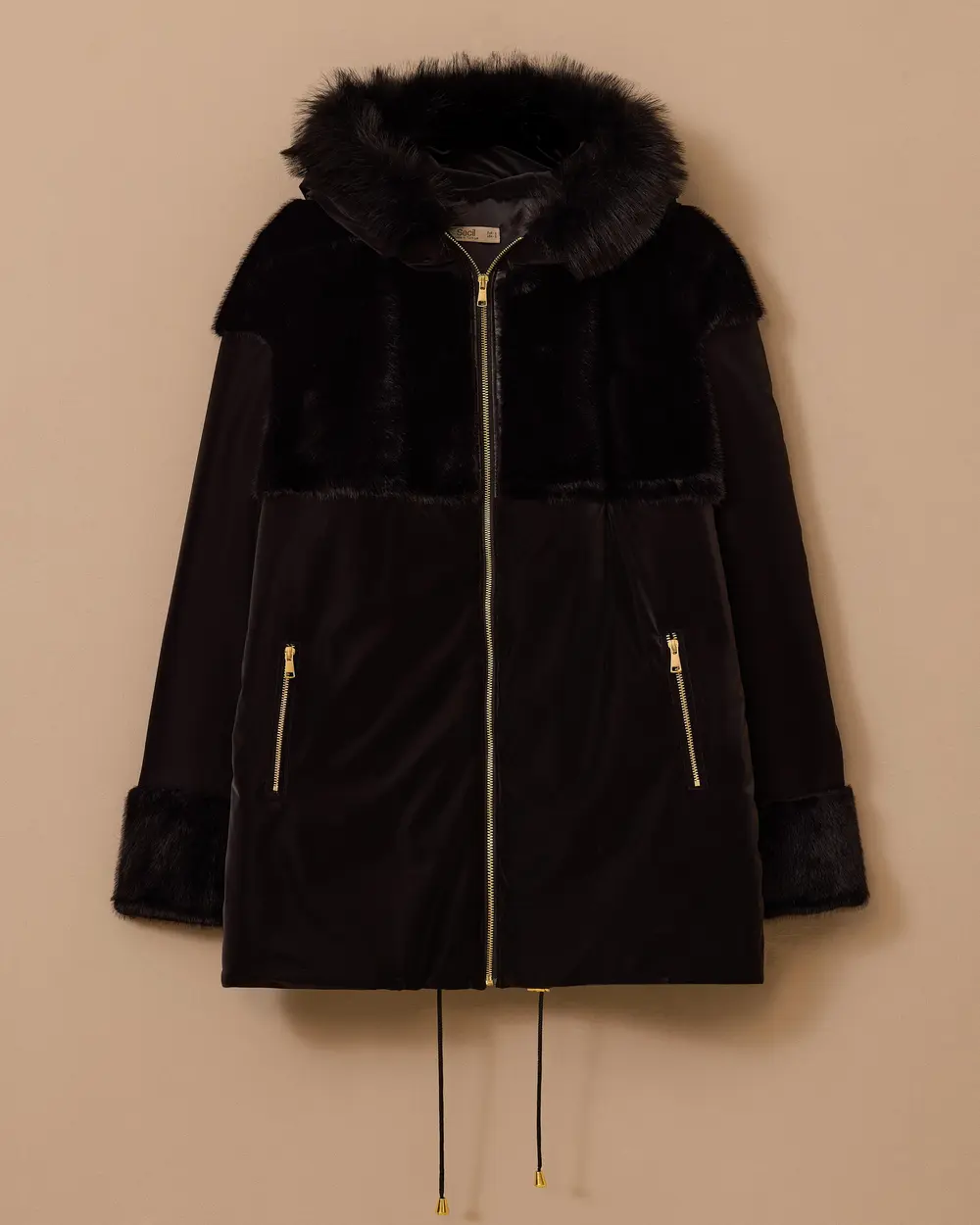 Suni Kürk Kapüşonlu Fermuarlı Kaban