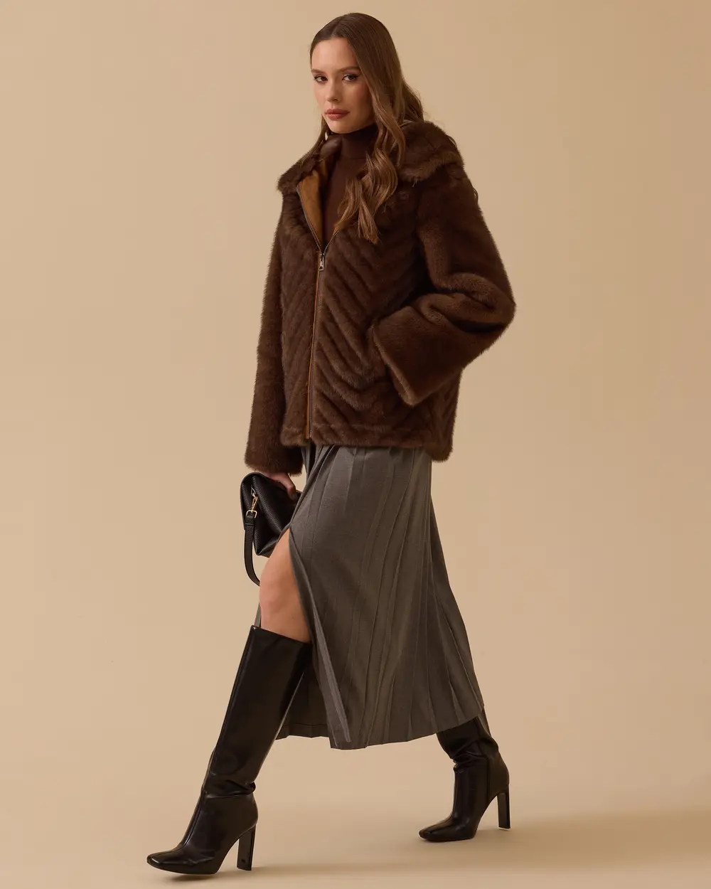 Faux Fur Coat with Zipper