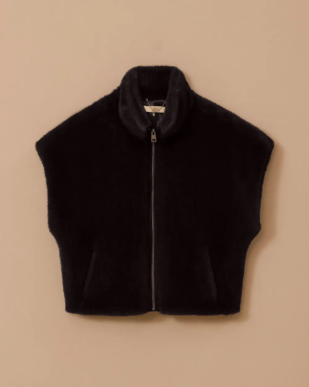 Stand Collar Zippered Faux Fur Vest