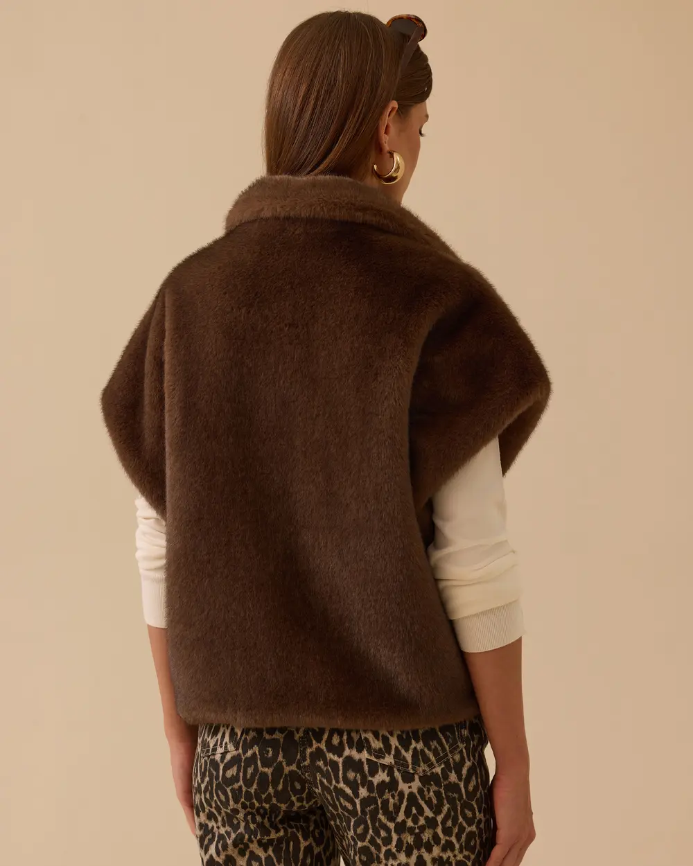 Dik Yaka Fermuarlı Suni Kürk Yelek