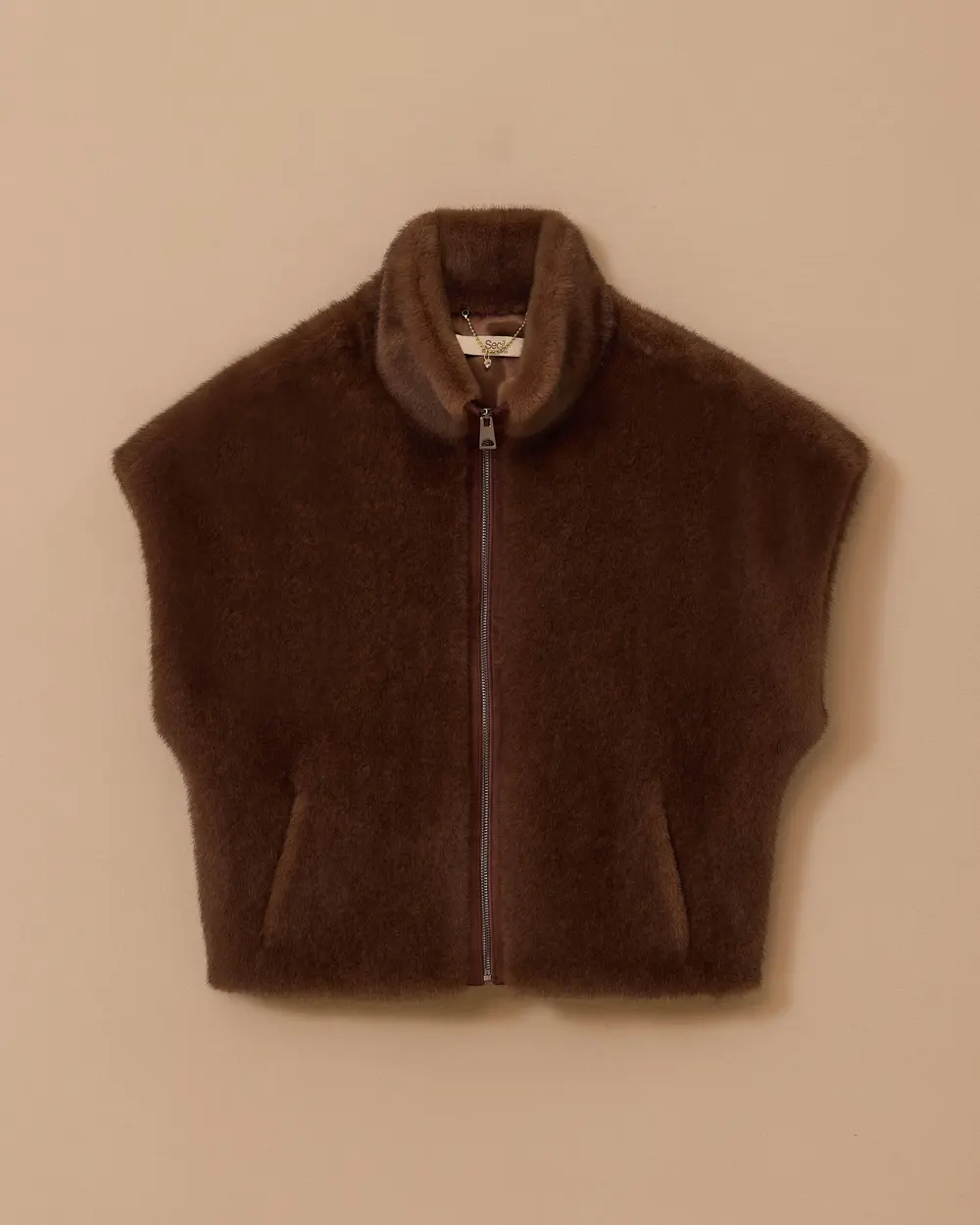 Stand Collar Zippered Faux Fur Vest