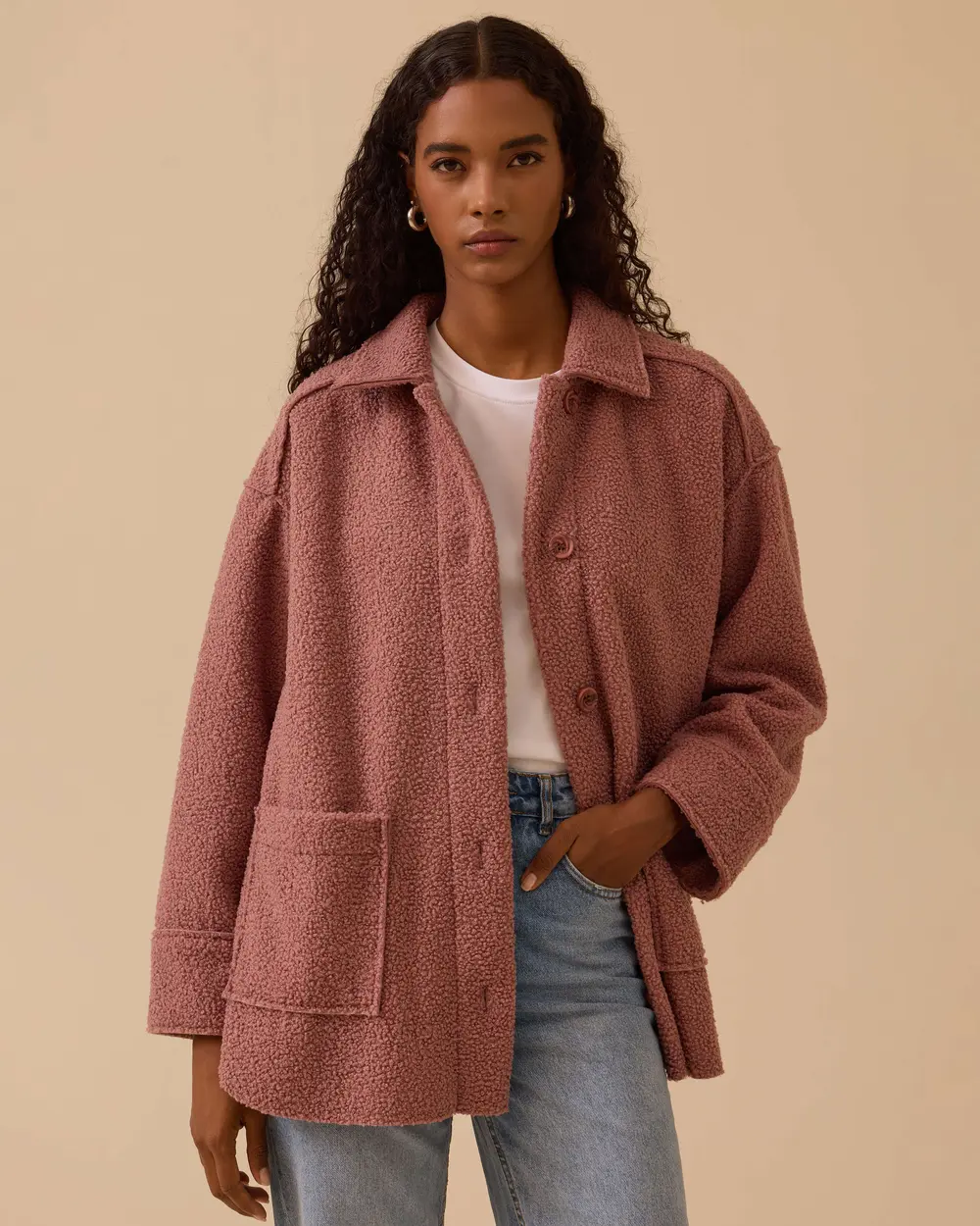 Düğmeli Oversize Peluş Kaban