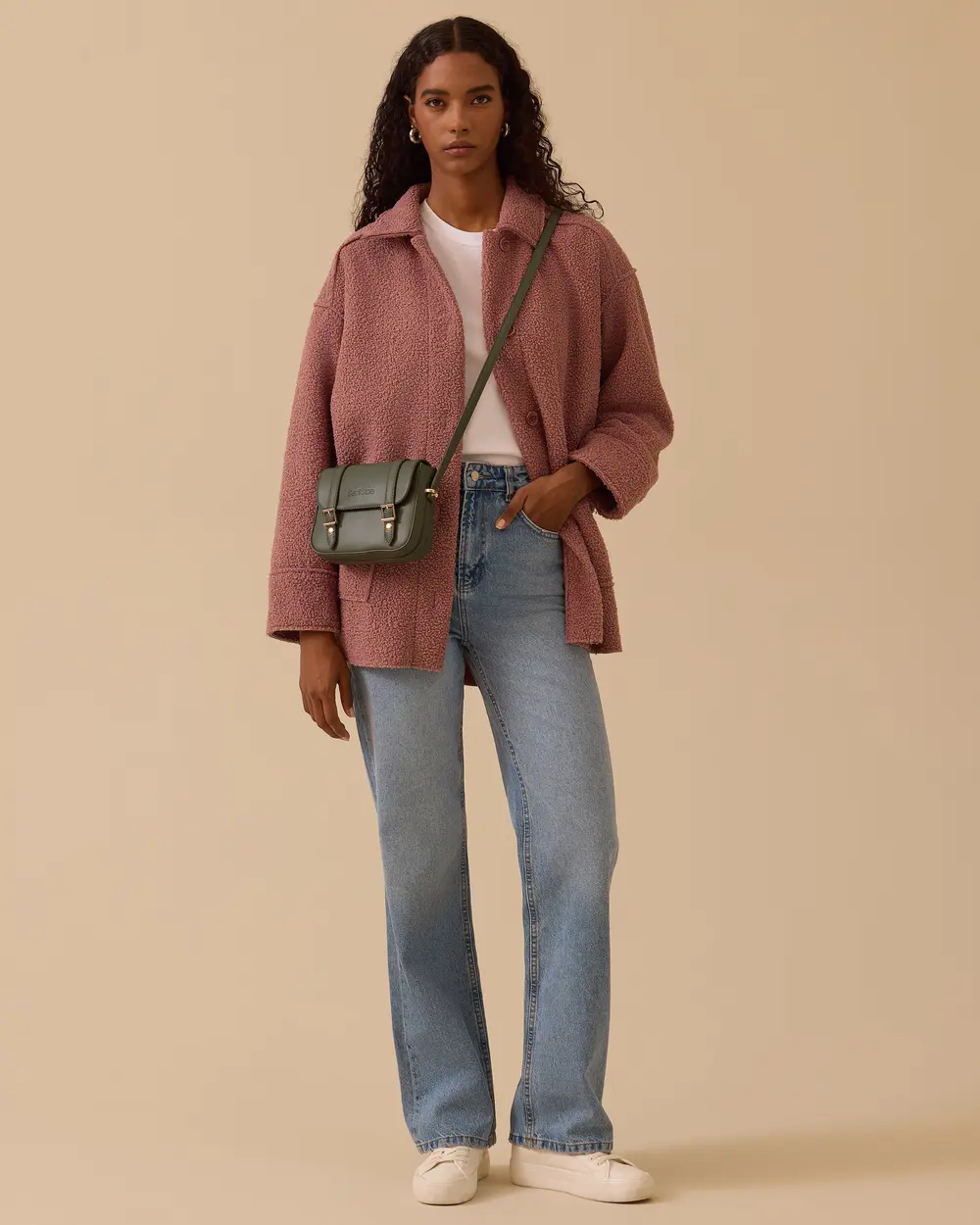 Düğmeli Oversize Peluş Kaban