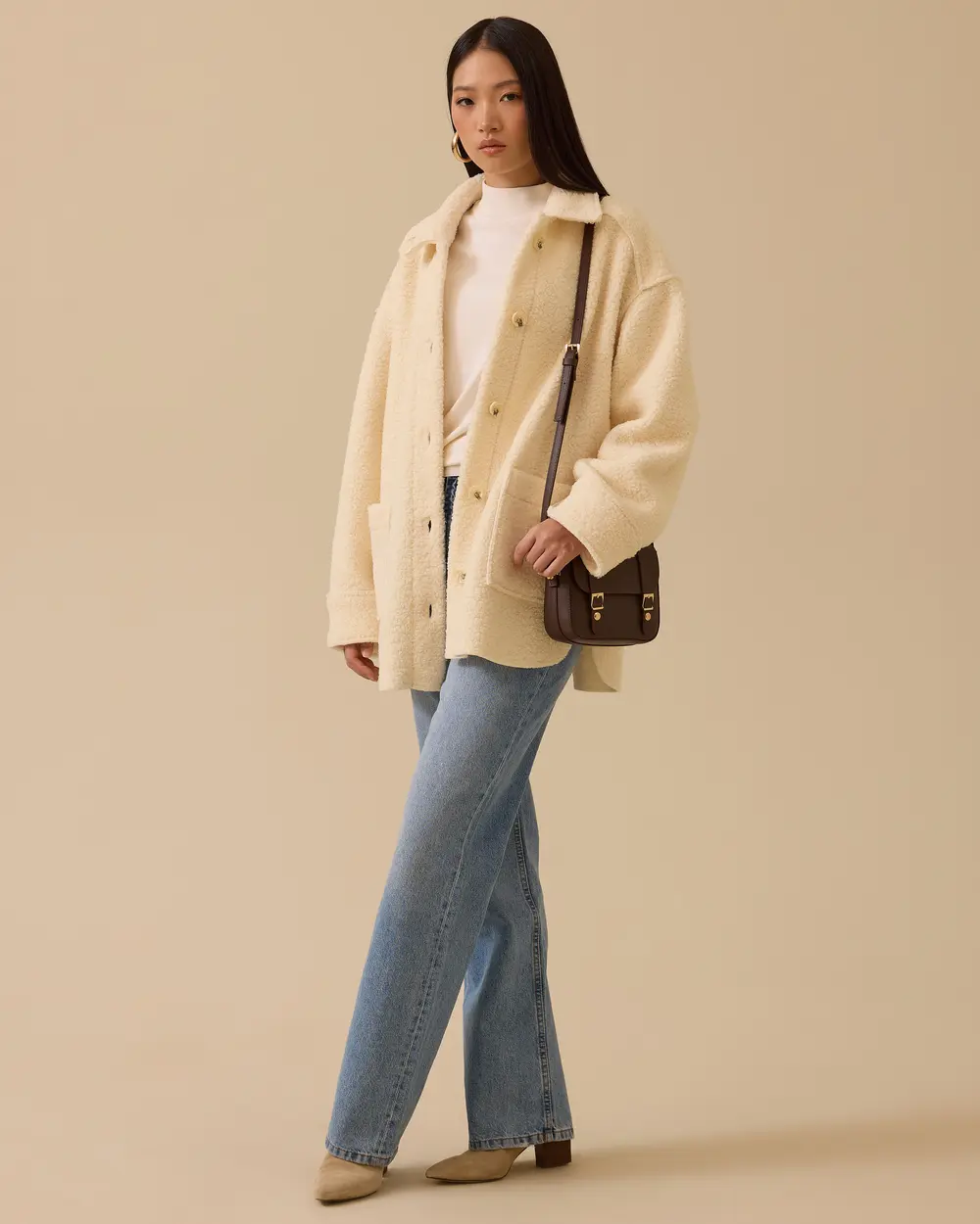 Düğmeli Oversize Peluş Kaban