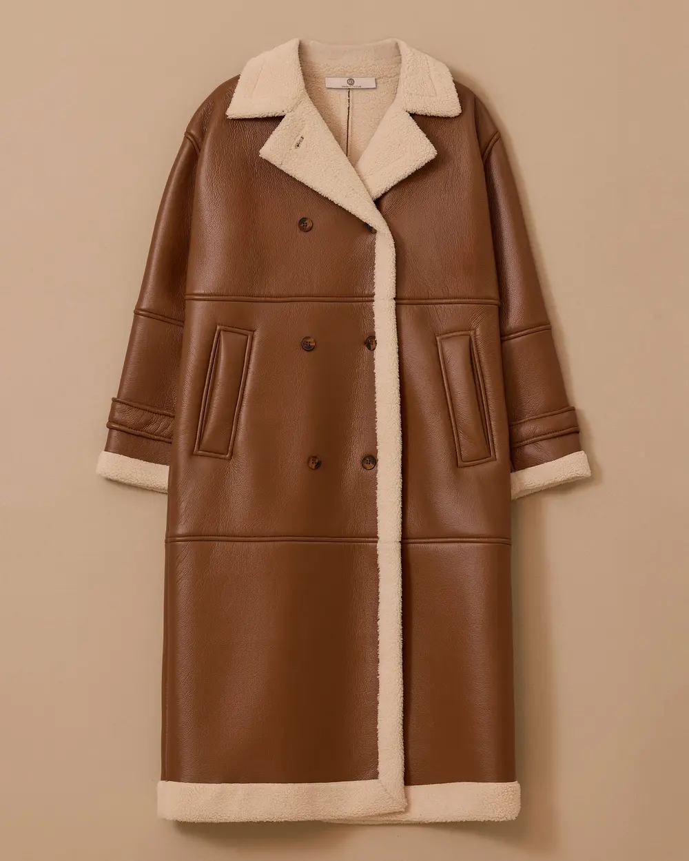 Plush Lined Faux Leather Coat with Pockets