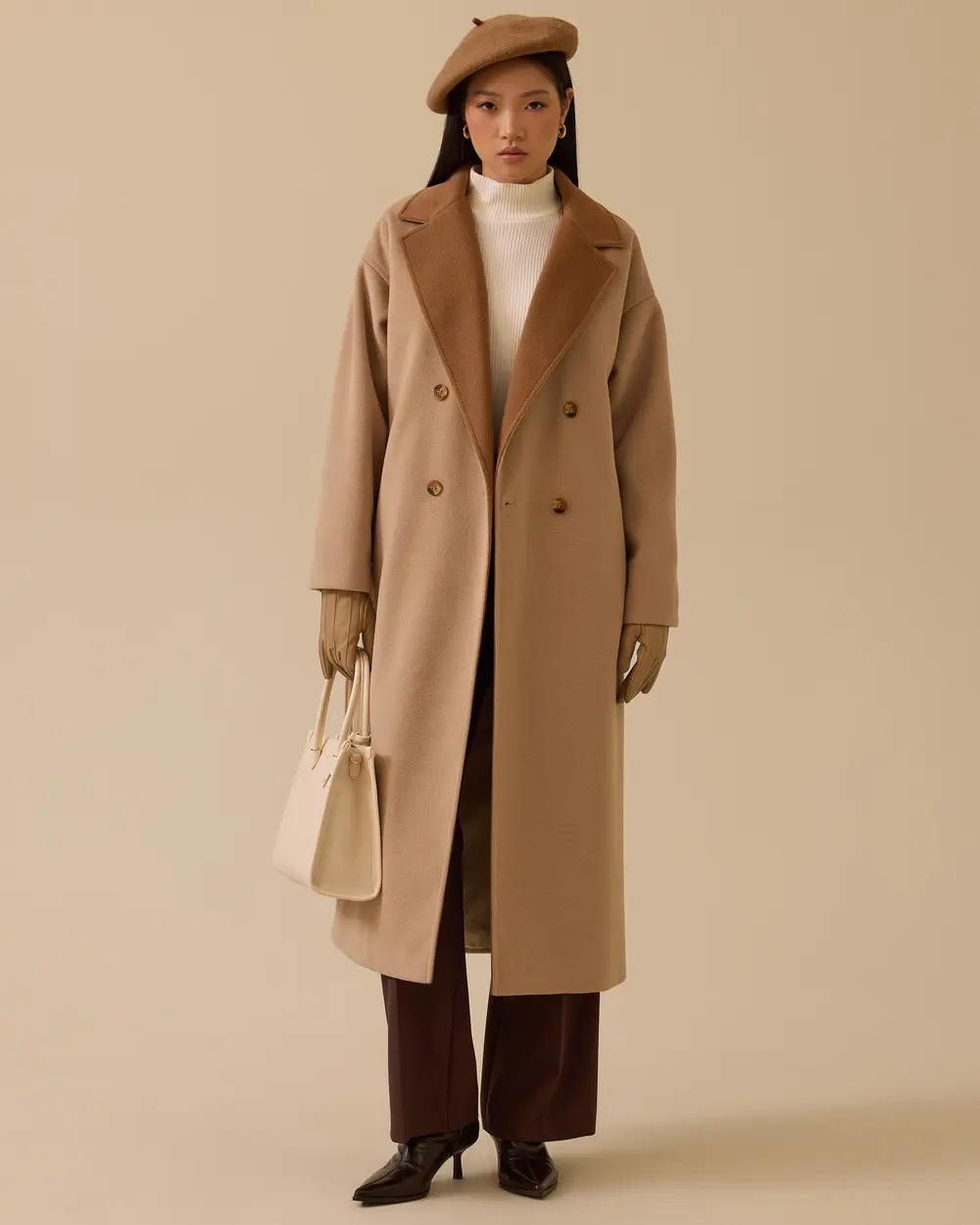 Düğmeli Kruvaze Kaşe Kaban