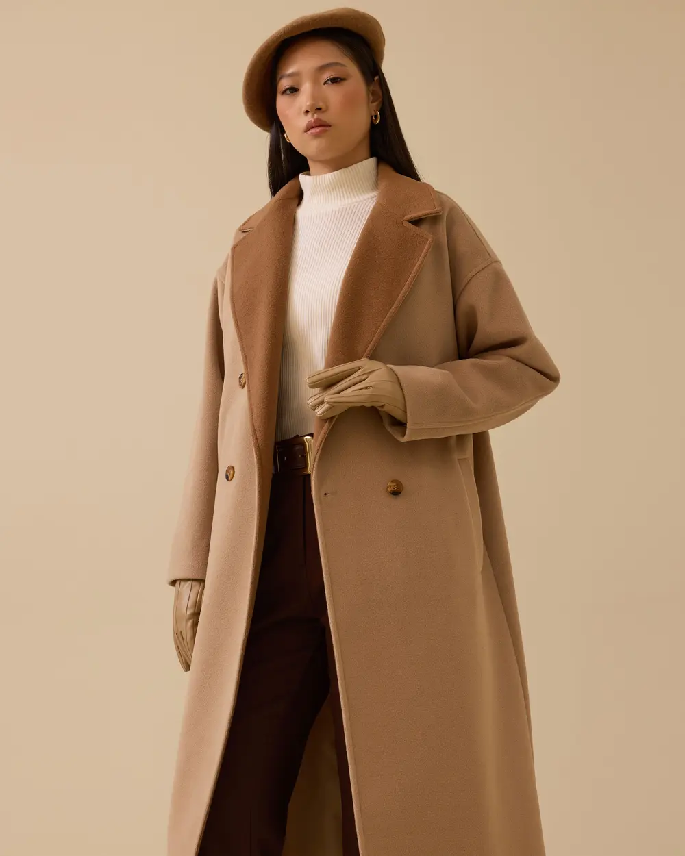 Düğmeli Kruvaze Kaşe Kaban