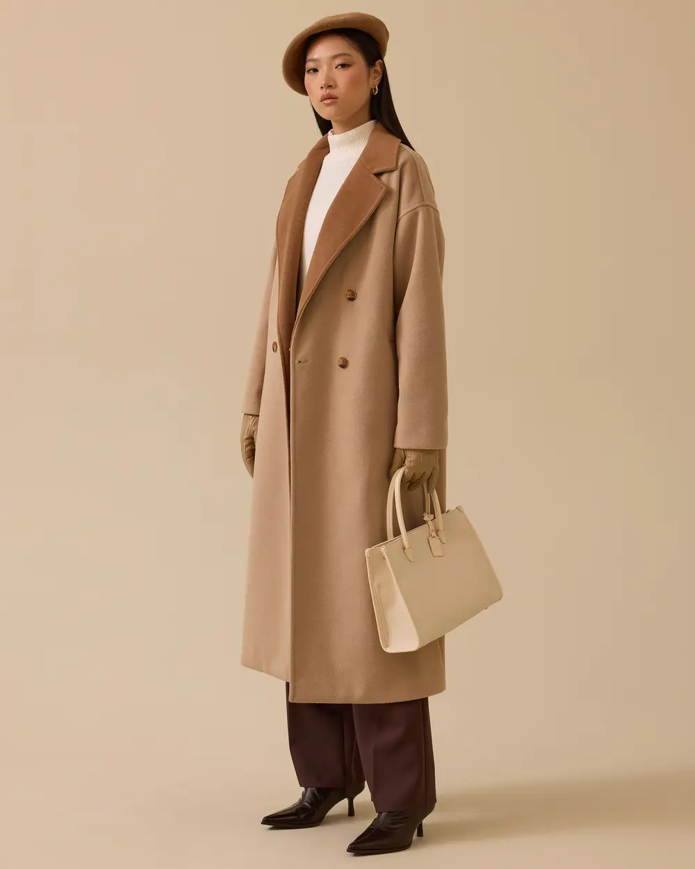 Düğmeli Kruvaze Kaşe Kaban