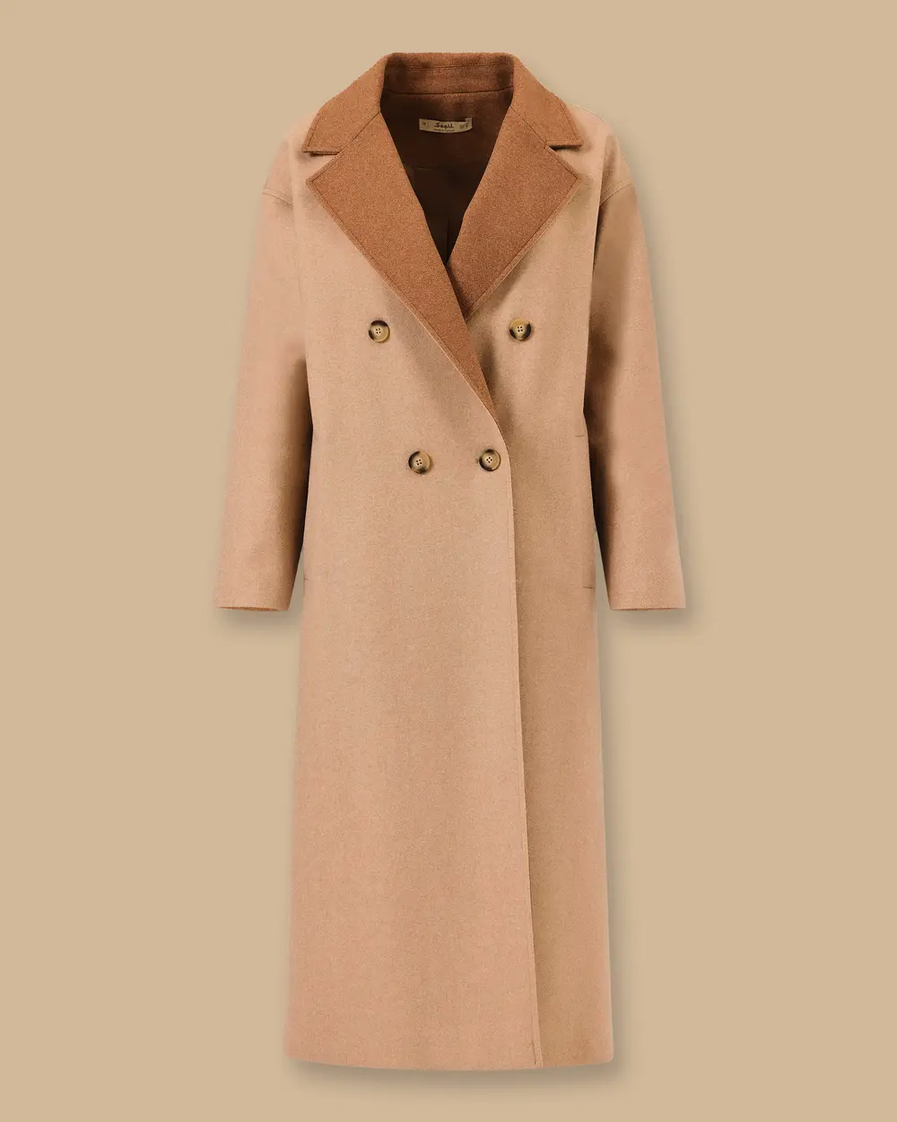 Düğmeli Kruvaze Kaşe Kaban