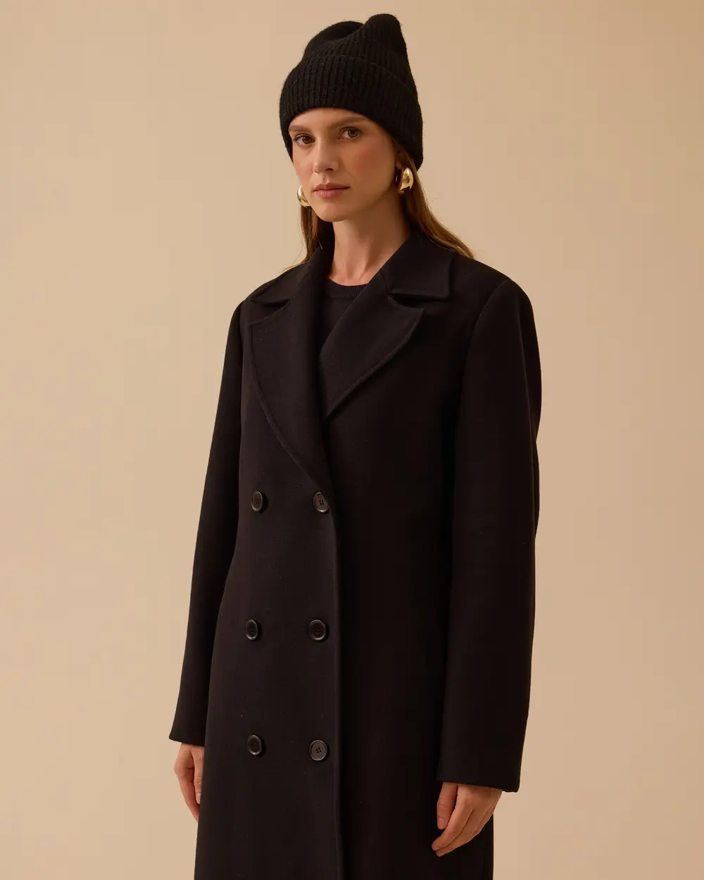 Düğmeli Uzun Kaşe Kaban