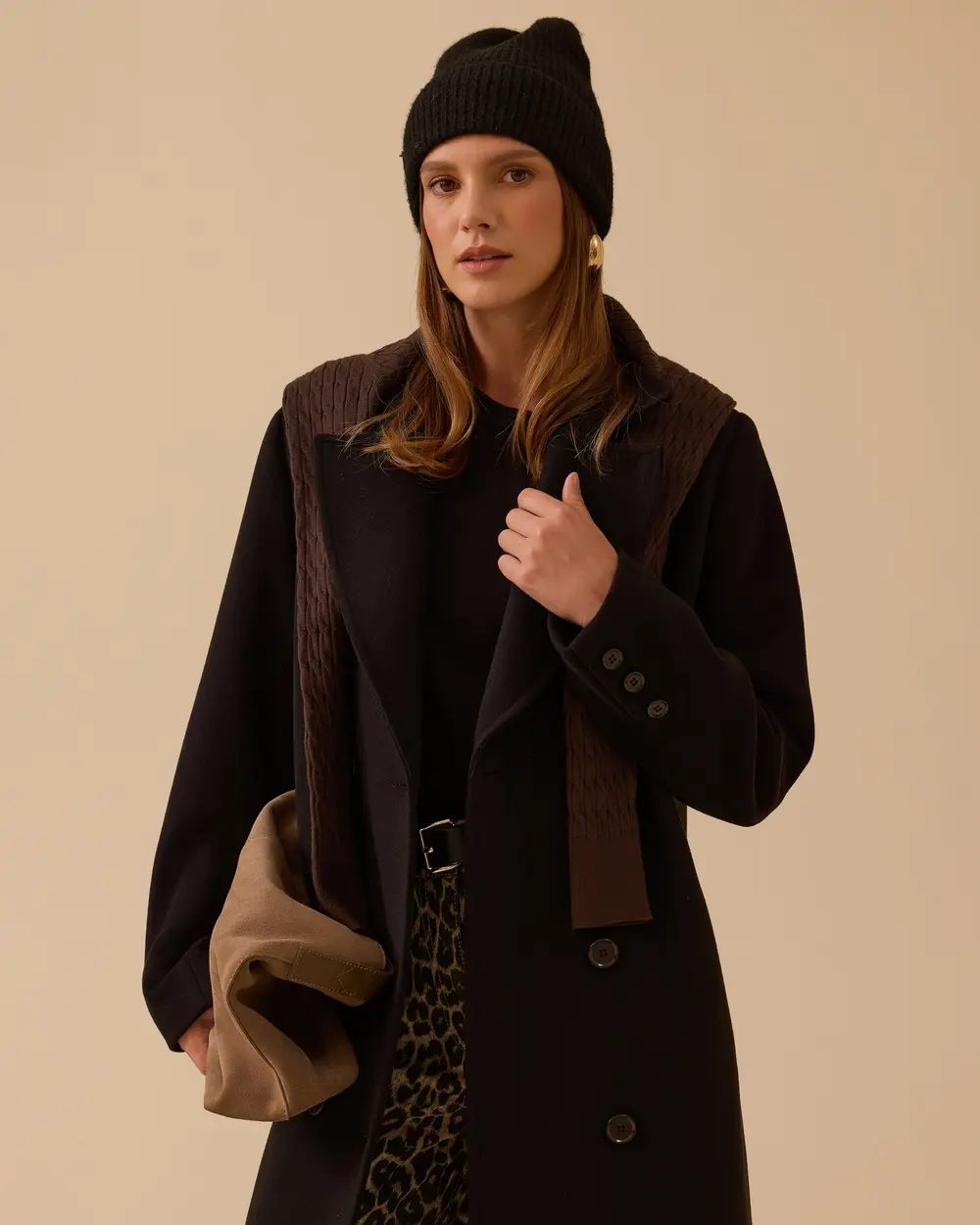 Düğmeli Uzun Kaşe Kaban