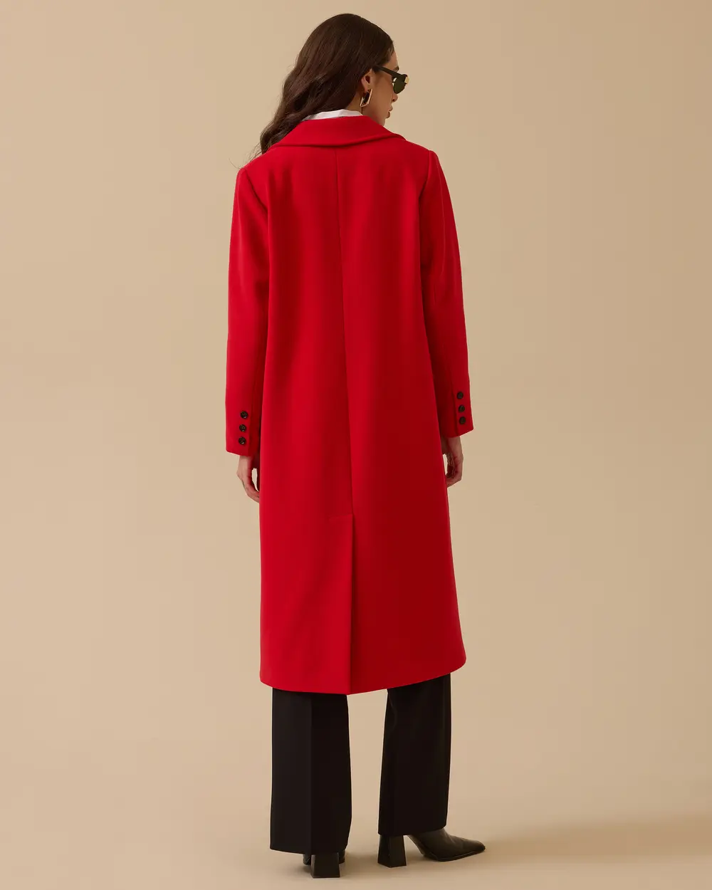 Düğmeli Uzun Kaşe Kaban