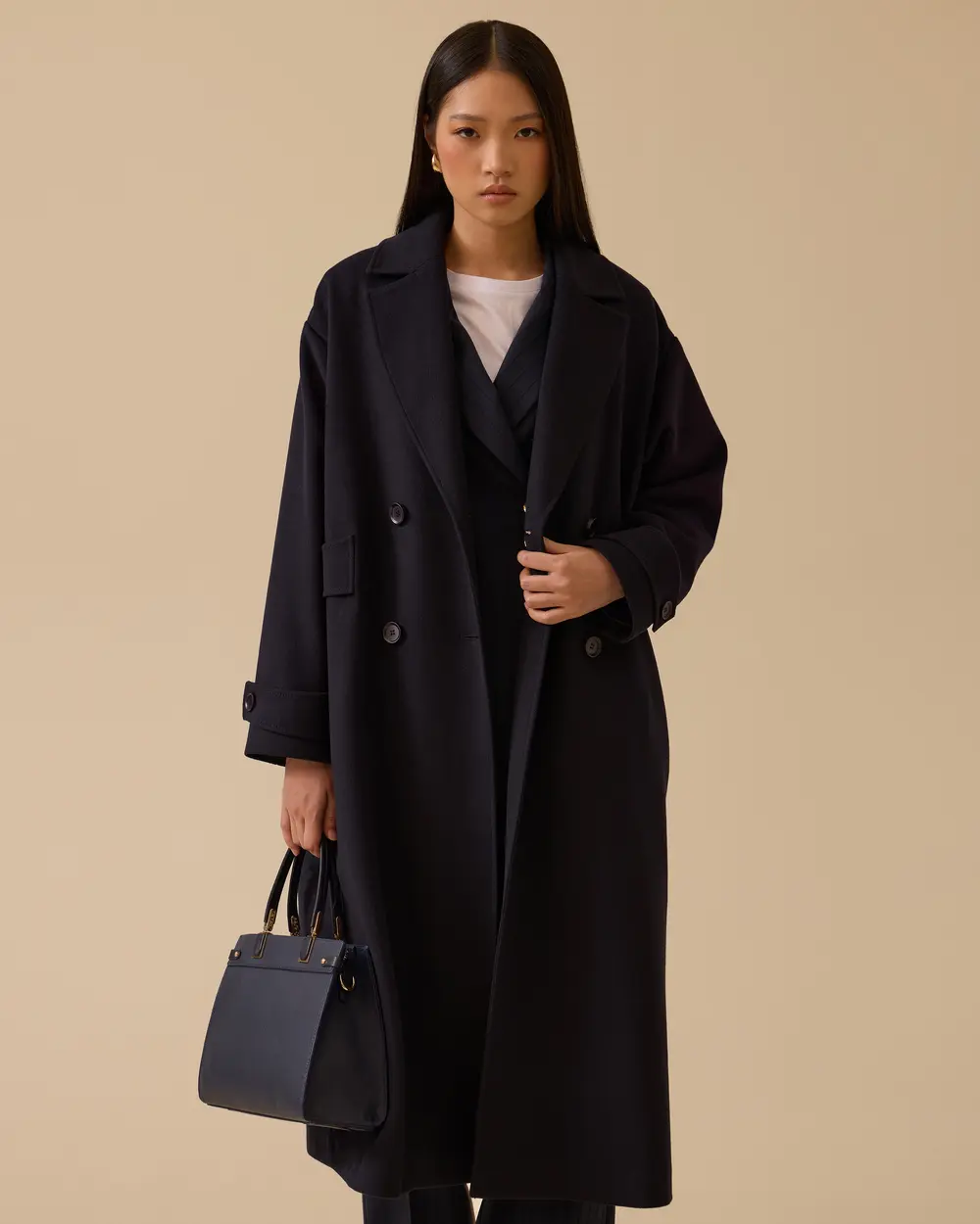 Kruvaze Oversize Kaşe Kaban