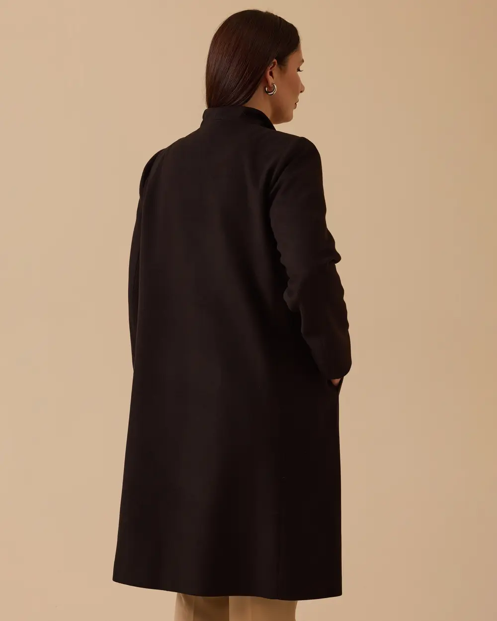 Plus Size Buttoned Cashmere Coat