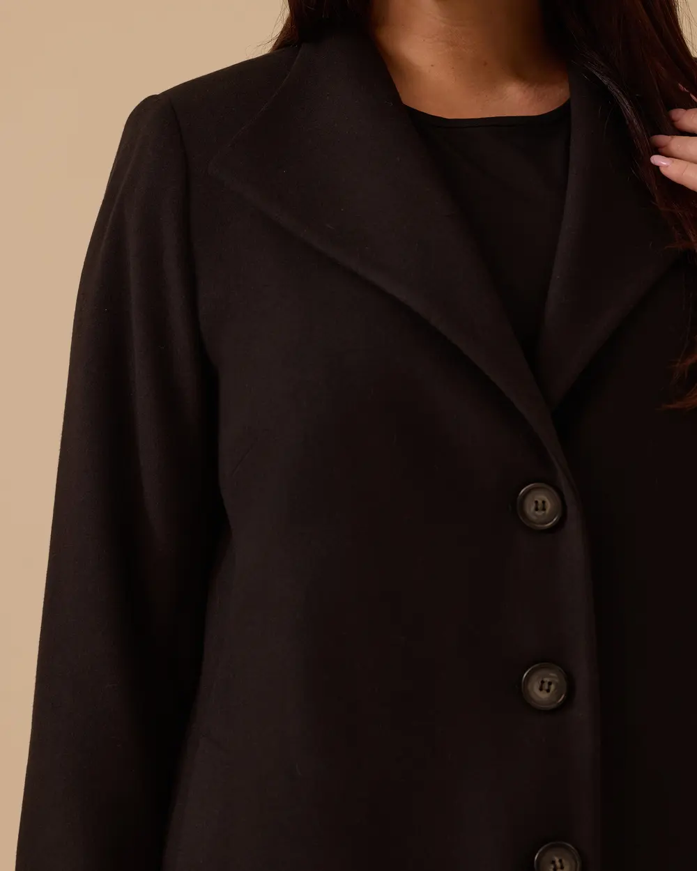 Büyük Beden Düğmeli Kaşe Kaban