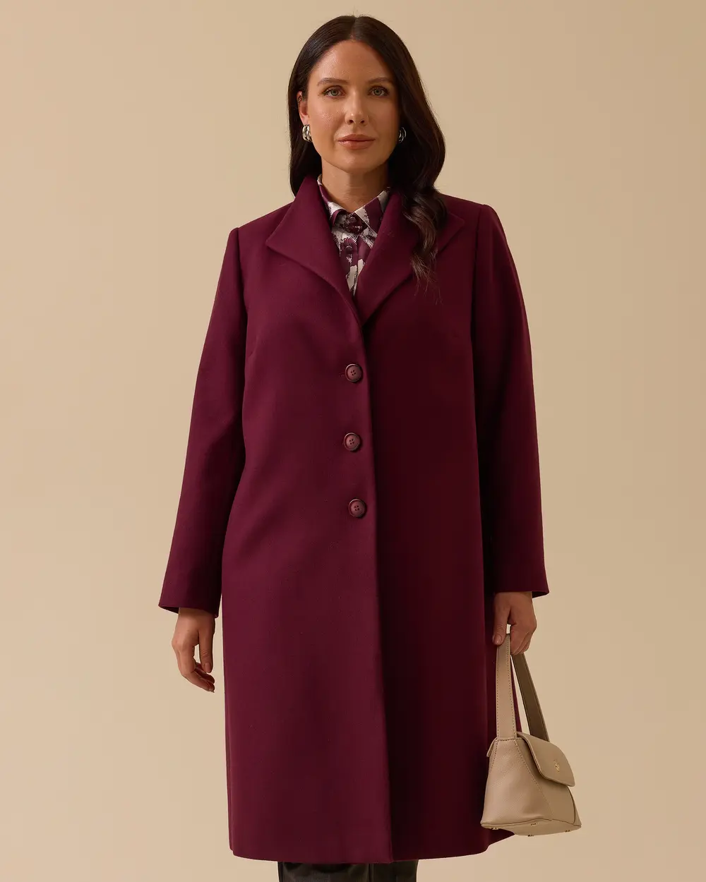 Büyük Beden Düğmeli Kaşe Kaban