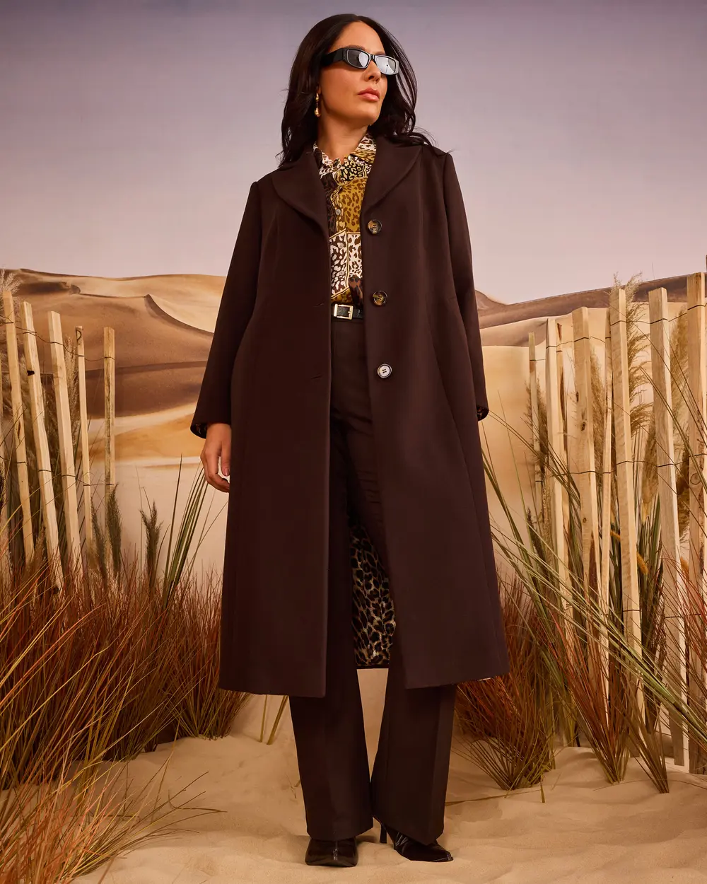 Büyük Beden Astar Desenli Cepli Kaşe Kaban