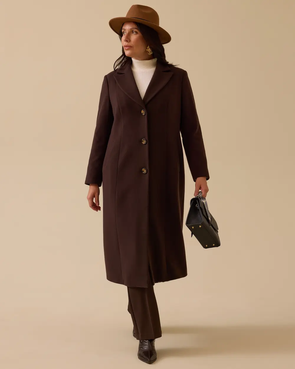 Büyük Beden Astar Desenli Cepli Kaşe Kaban