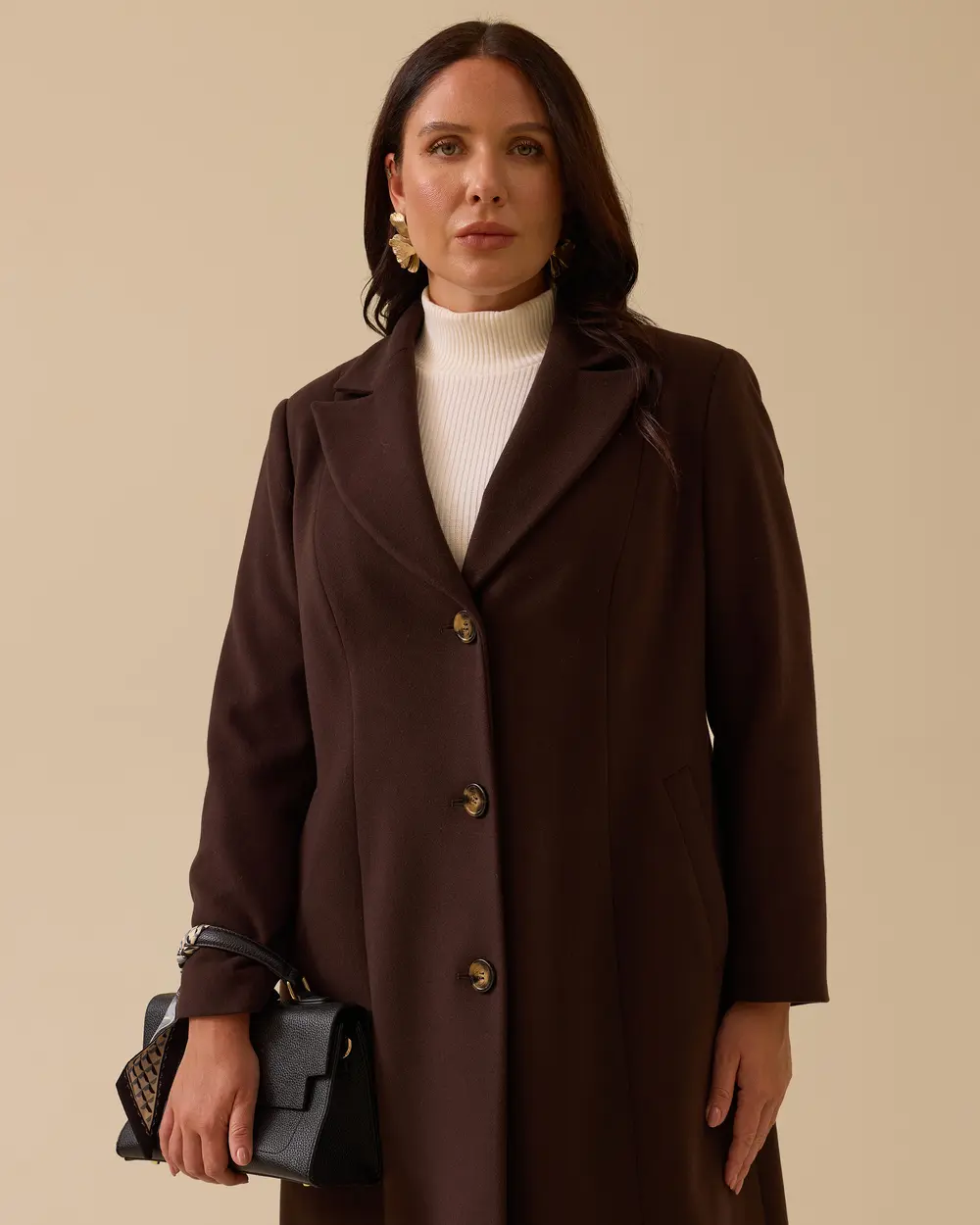 Büyük Beden Astar Desenli Cepli Kaşe Kaban