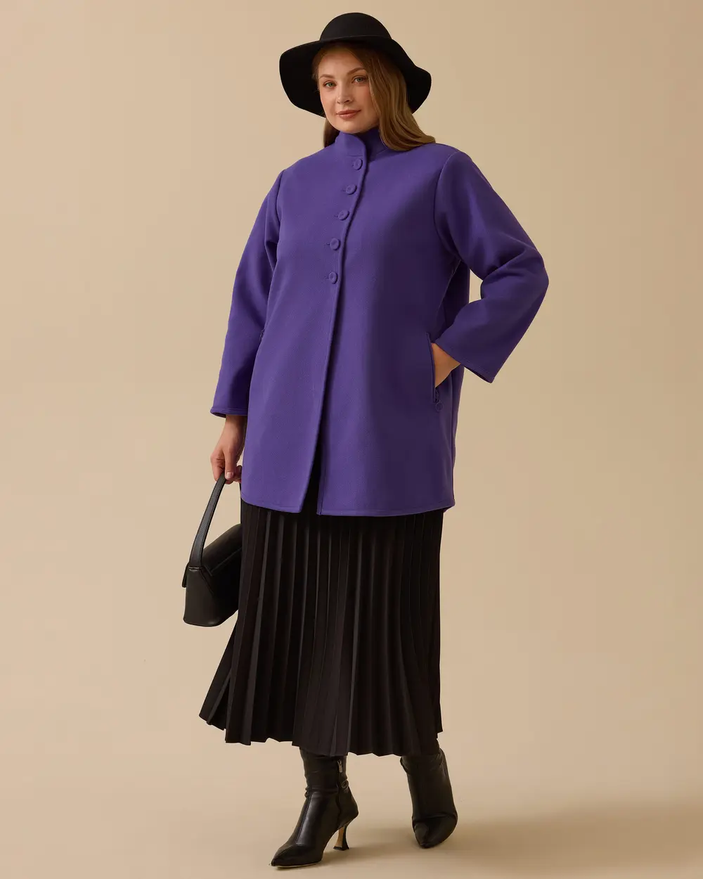 Büyük Beden Hakim Yaka Düğmeli Kaban