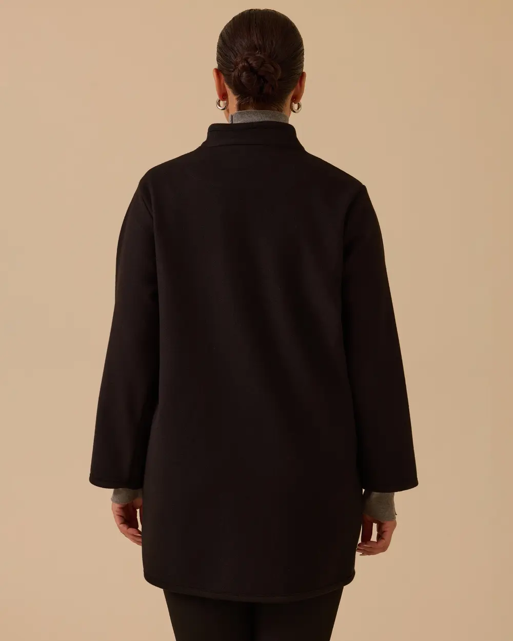 Büyük Beden Hakim Yaka Düğmeli Kaban