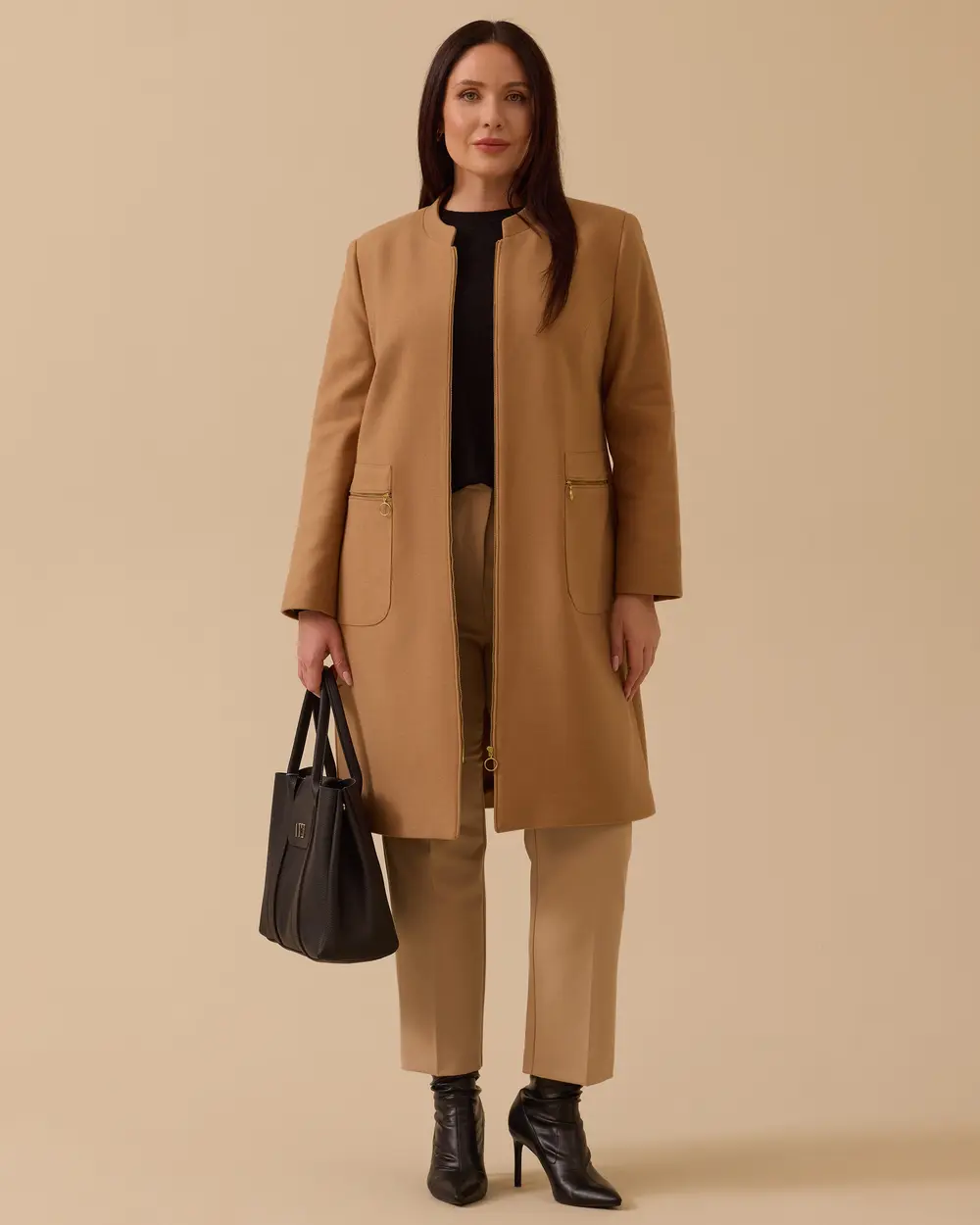 Plus Size Zippered Cashmere Coat