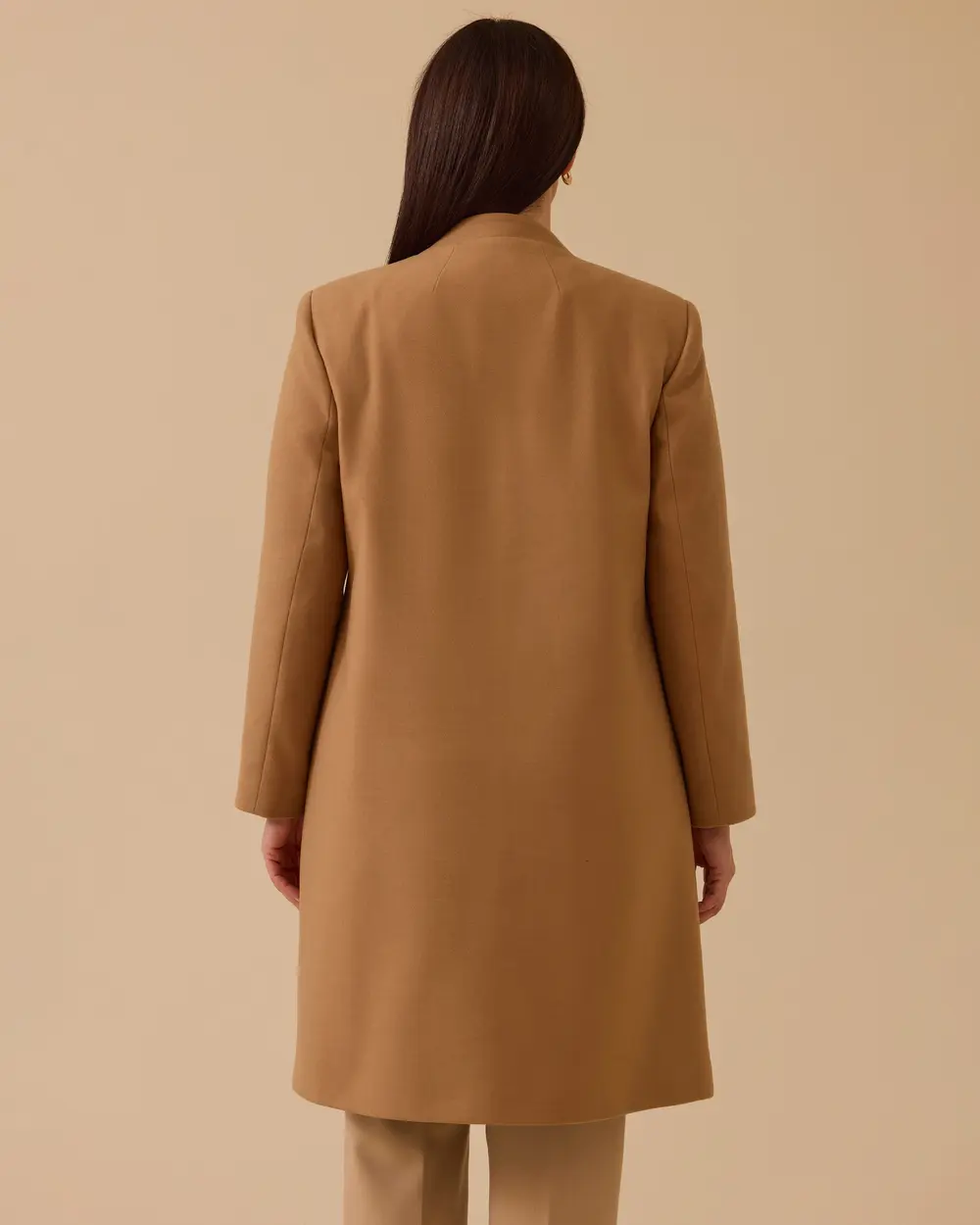 Büyük Beden Fermuarlı Kaşe Kaban