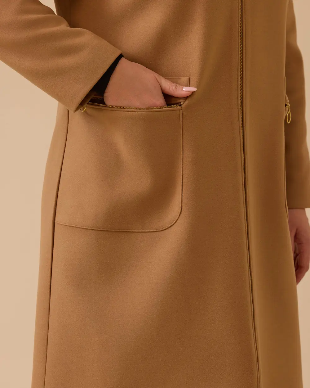 Büyük Beden Fermuarlı Kaşe Kaban