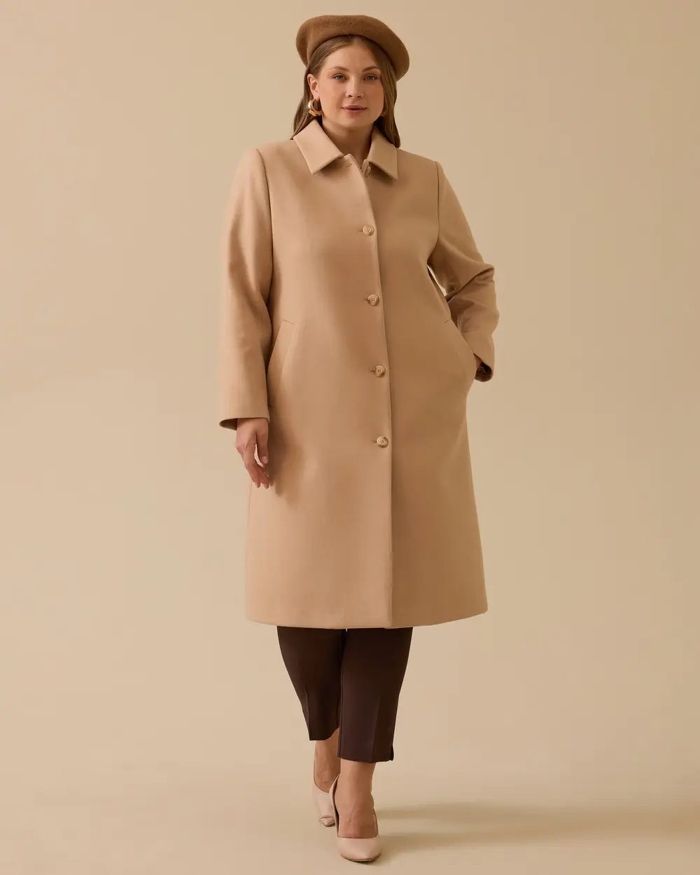 Büyük Beden Düğmeli Uzun Kaşe Kaban