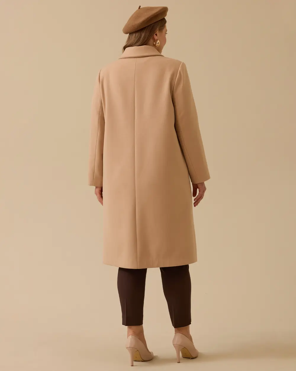 Büyük Beden Düğmeli Uzun Kaşe Kaban