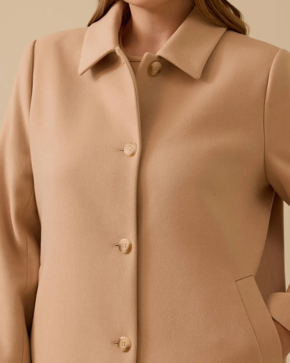 Büyük Beden Düğmeli Uzun Kaşe Kaban