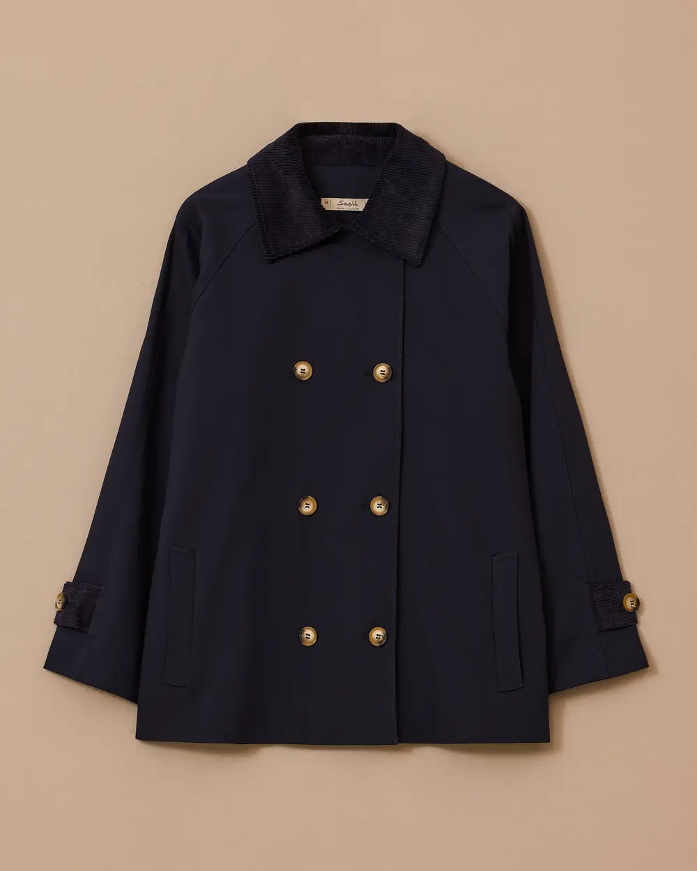 Düğmeli Cep Detaylı Kısa Trençkot