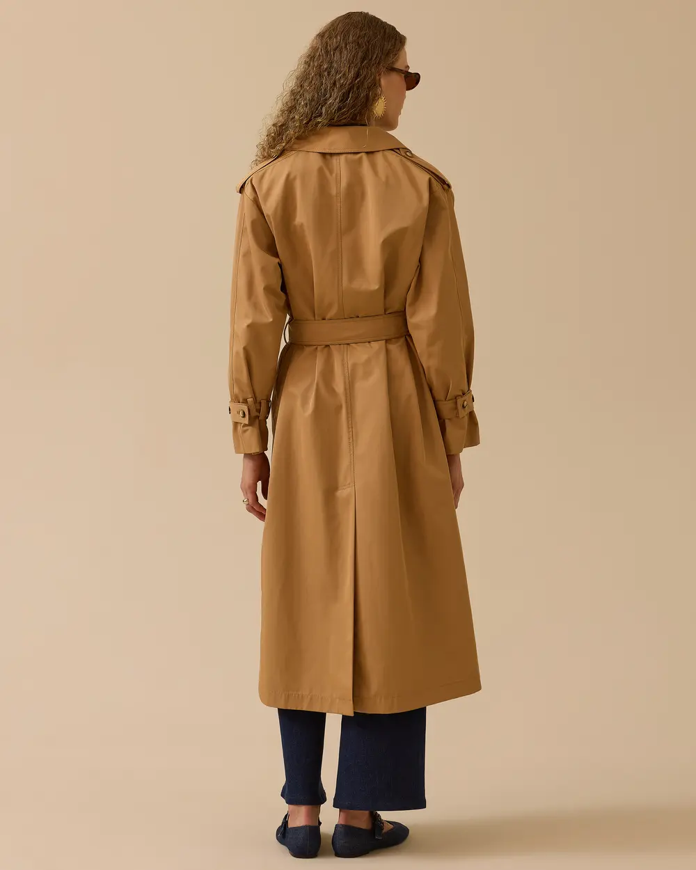 Düğmeli Kuşak Detaylı Uzun Trençkot