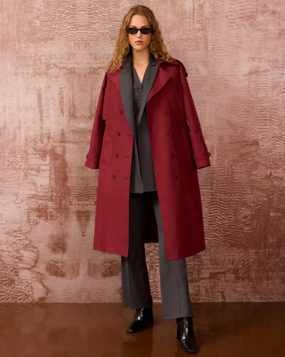 Kruvaze Kuşaklı Cepli Trençkot