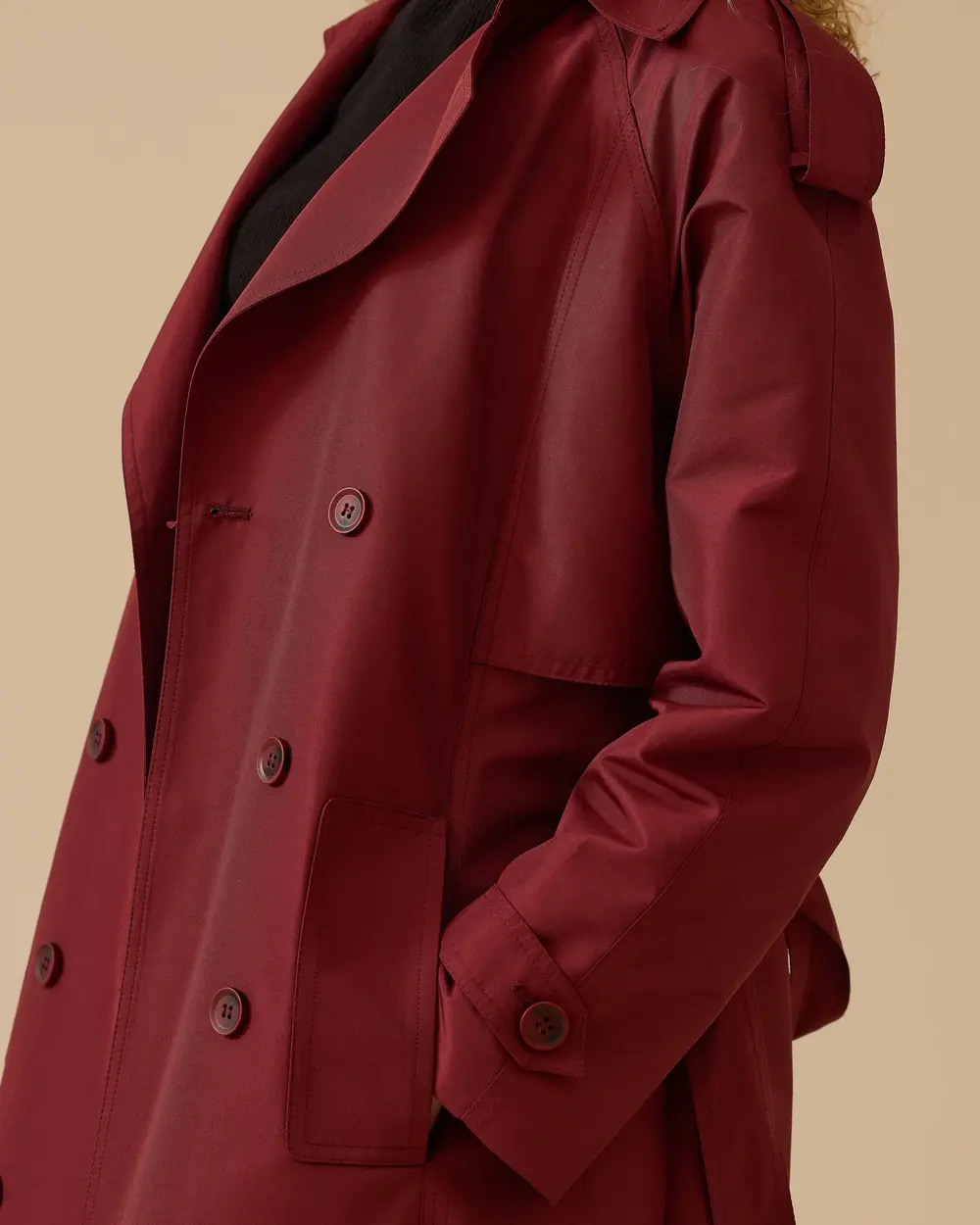 Kruvaze Kuşaklı Cepli Trençkot