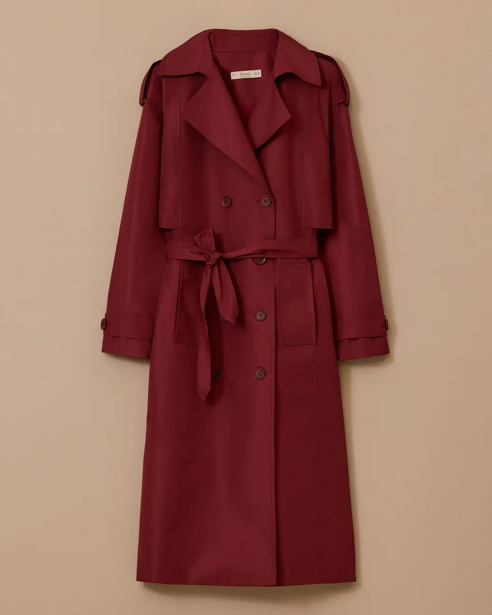 Double-breasted Belted Trench Coat with Pockets