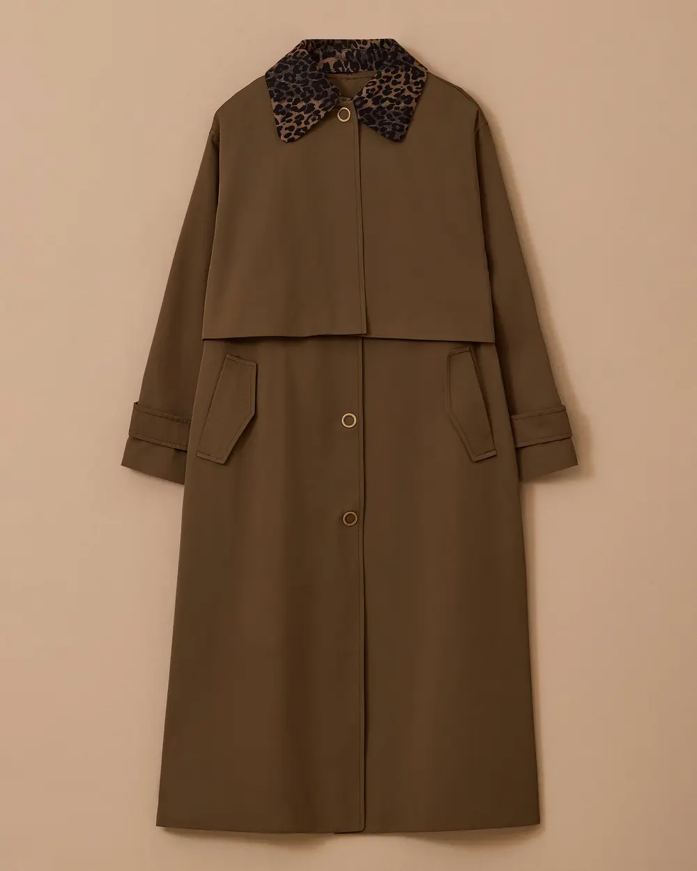 Double Use Leopard Detailed Trench Coat