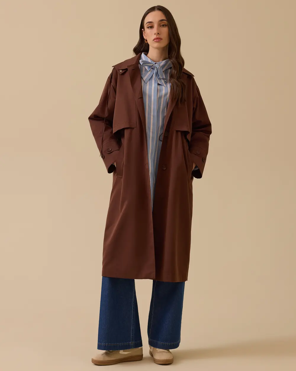 Su İtici Uzun Trençkot