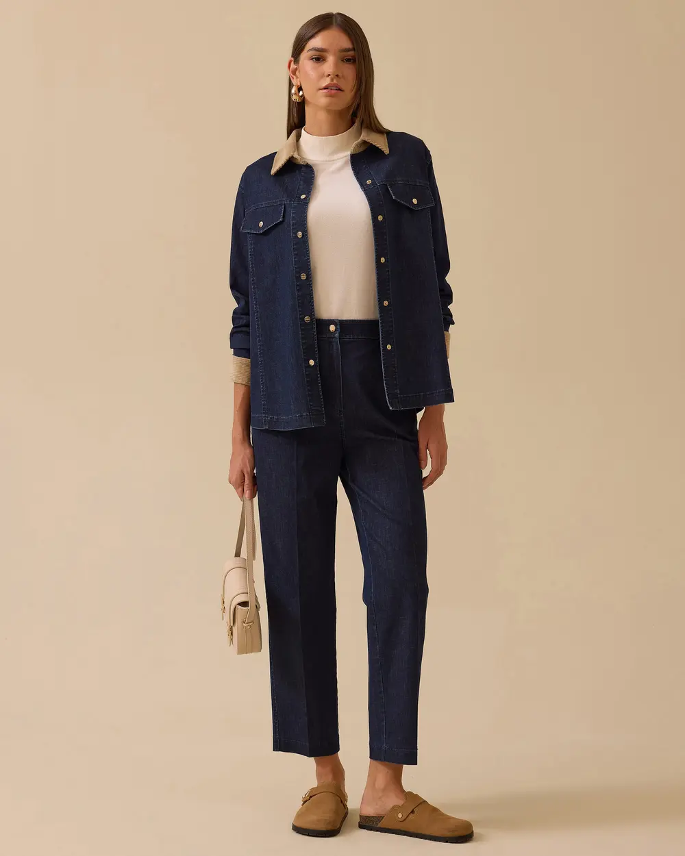 Çift Kumaşlı Çıtçıt Düğmeli Jean Ceket