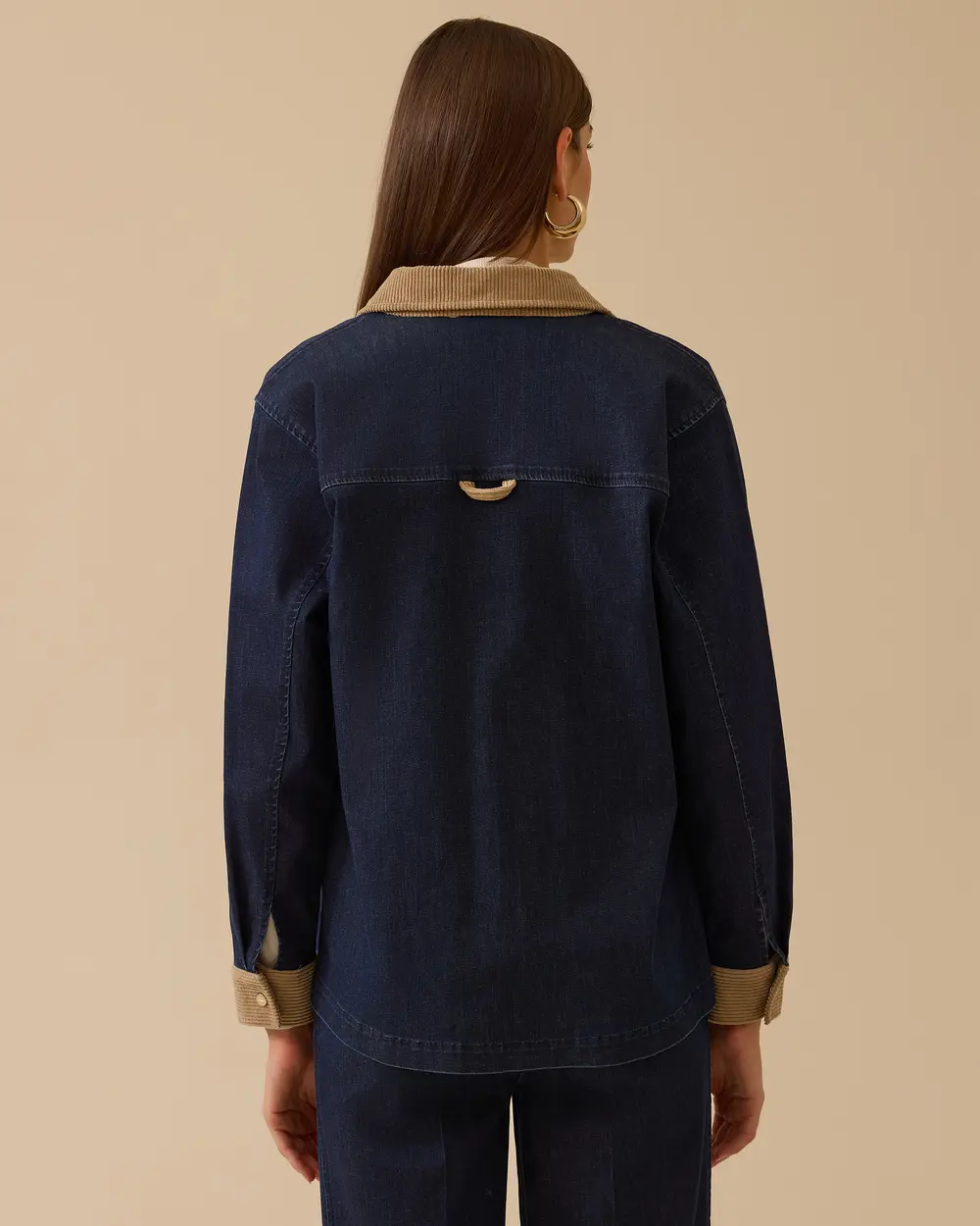 Çift Kumaşlı Çıtçıt Düğmeli Jean Ceket