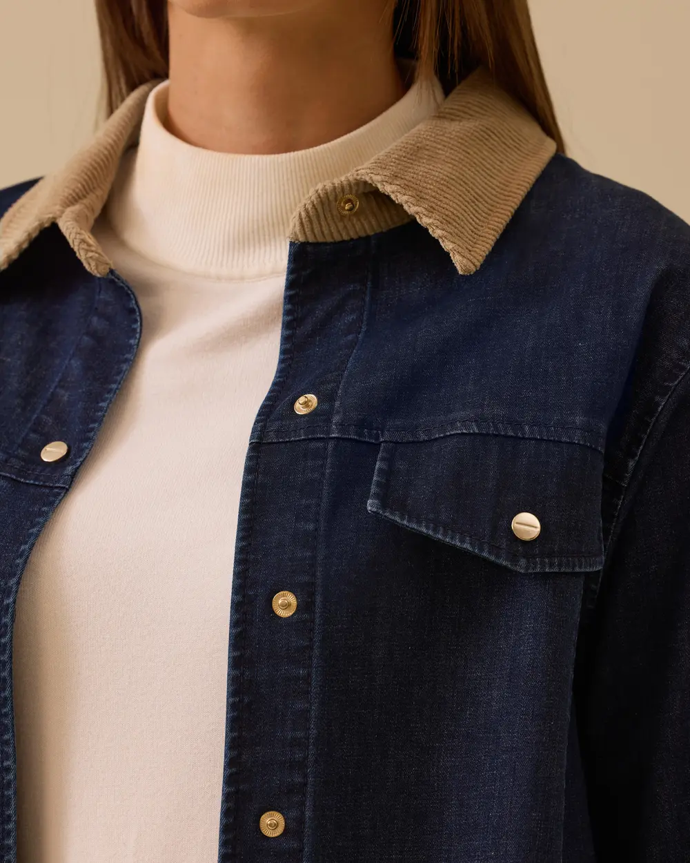 Çift Kumaşlı Çıtçıt Düğmeli Jean Ceket
