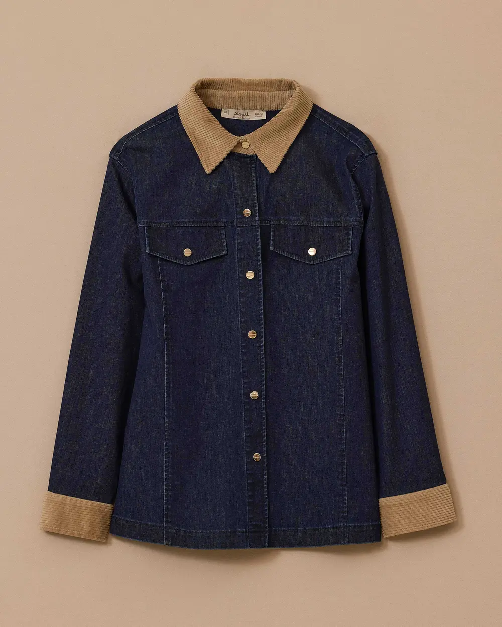 Çift Kumaşlı Çıtçıt Düğmeli Jean Ceket