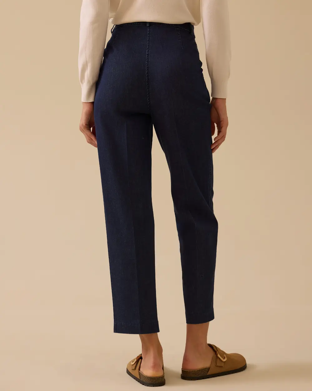 Yüksek Bel Pile Detaylı Bilek Boy Jean Pantolon