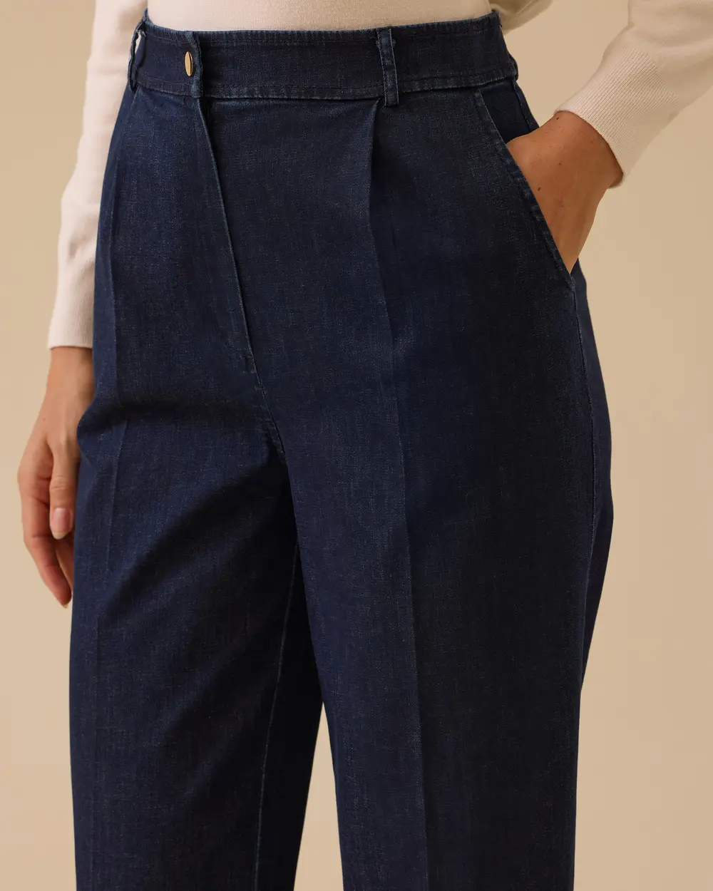 Yüksek Bel Pile Detaylı Bilek Boy Jean Pantolon